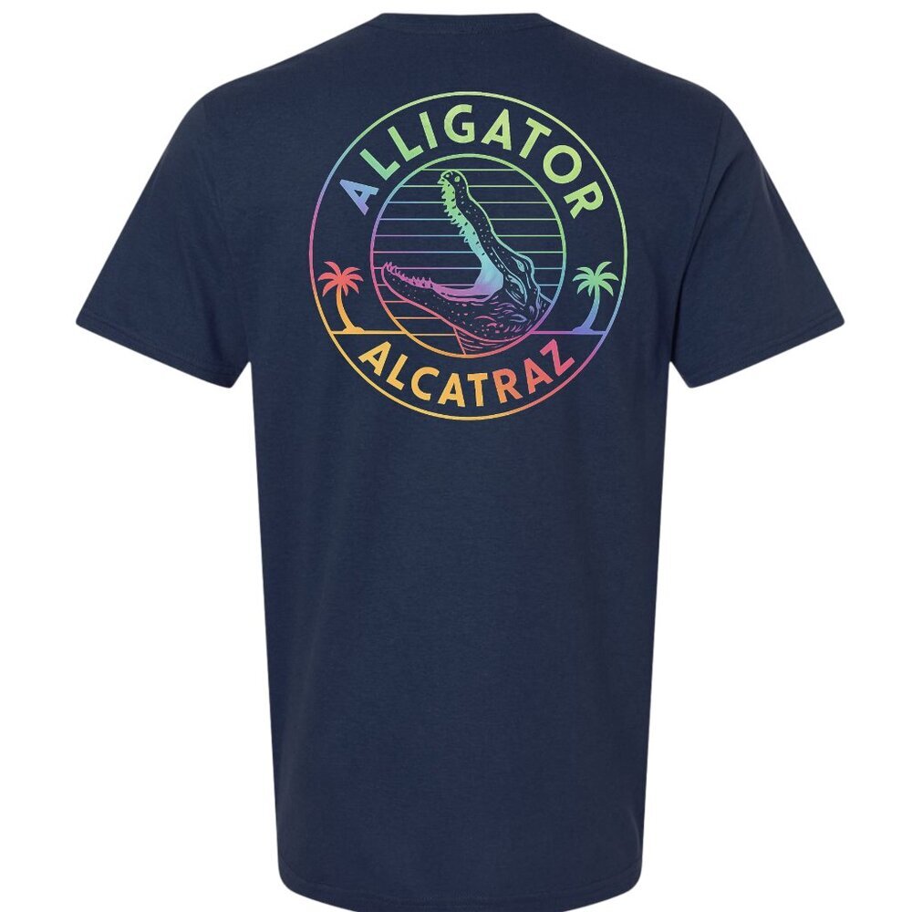 White Alligator Alcatraz Unisex T-Shirt Navy Blue